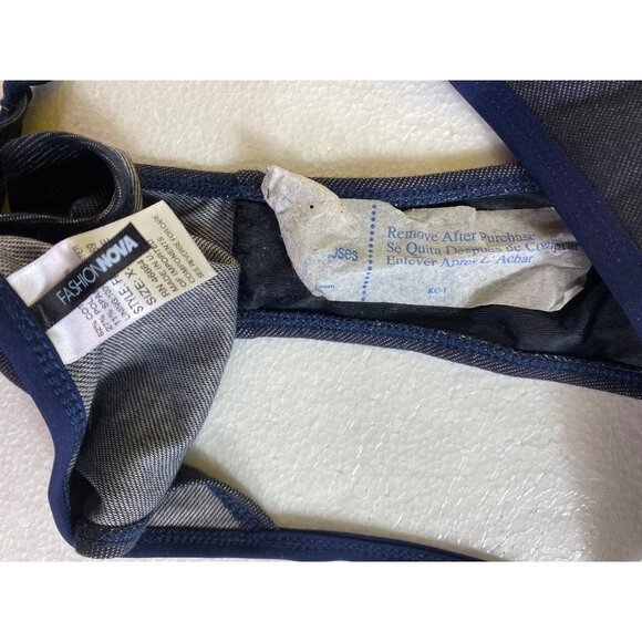 Navy Blue Halter Triangle Bikini XL Fashion Nova Sexy Denim Jean Look‎ Y2K Beach - Picture 10 of 11